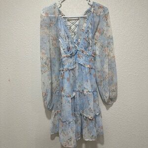 Altar'd State Blue Floral Ruffle Dress